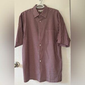 Geoffrey Beene Maroon and White Checkered Shirt